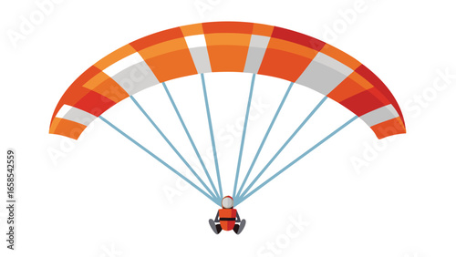 Isolated paraglider illustration featuring orange and white canopy against a clean white background for commercial use projects and design assets
