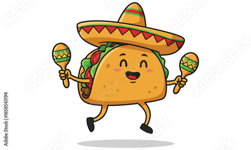 Funny Mexican cartoon character illustration of a smiling boy wearing a green sombrero