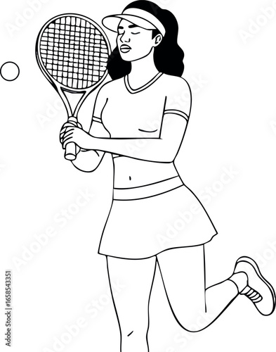 Female tennis player hitting ball in dynamic pose vector illustration 