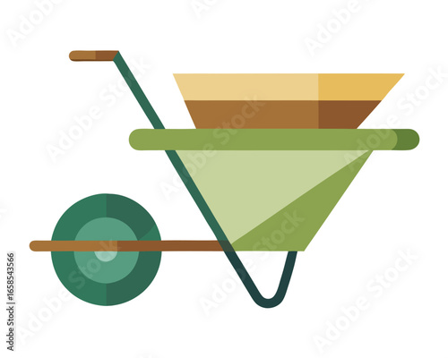 Minimalist garden wheelbarrow with soil and sand for landscaping and gardening projects vector illustration