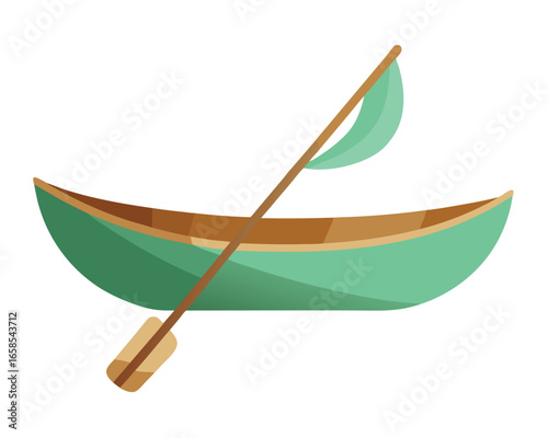 Minimalist vector graphic featuring a canoe and paddle in a flat design style ideal for summer vacation and outdoor adventure themes