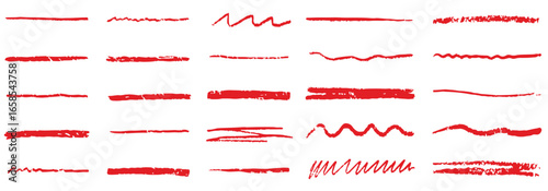 Line underline red crayon brush pencil pen marker paint stroke. Line red brush crayon highlight underline strike color through drawn strikethrough handwritten emphasis squiggle vector swoosh stock 