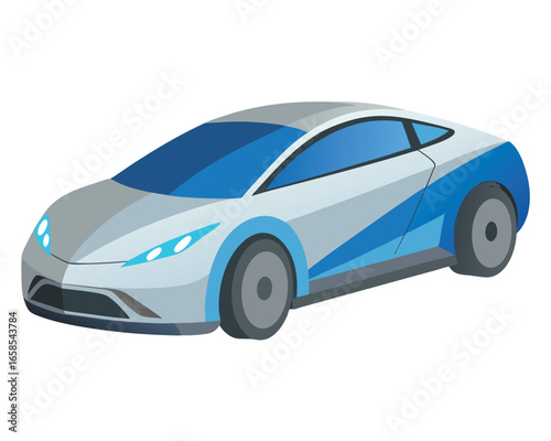 Modern isometric car design illustration futuristic automobile vector illustration of automotive transport concept in light grey and blue shades clean modern design