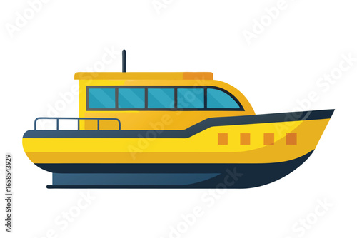 Modern yacht vector illustration stylish yellow and blue color palette minimalist boat design nautical vessel for graphic projects