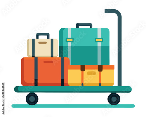Suitcases on a luggage cart vector graphic illustration,travel preparation,vacation transportation,airport service,business trip baggage,minimalist design,packing for journey