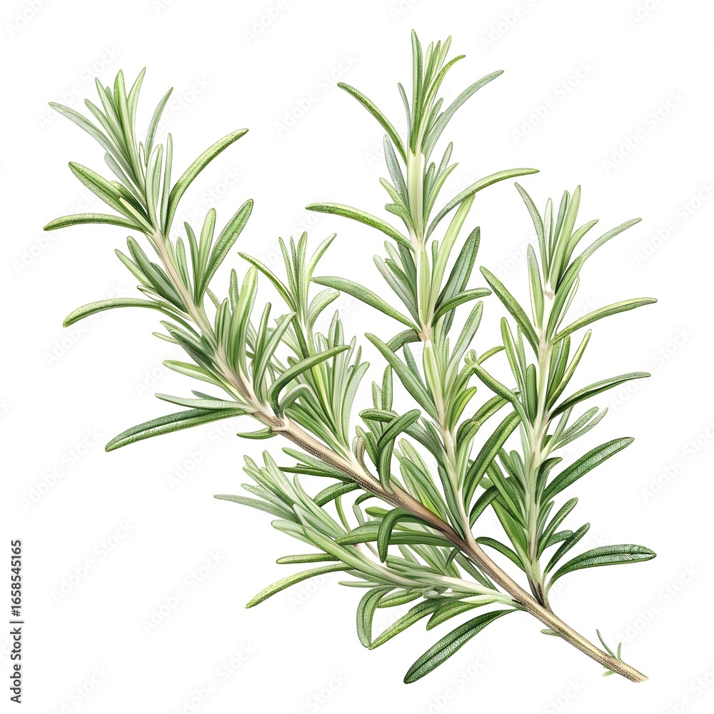Fototapeta premium Gorizia Rosemary Elegant Tall Herb Sprigs Vibrant Aromatic Green Texture on Crisp White Background Fresh Organic Botanical Culinary Still Life
