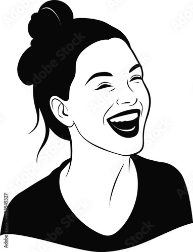 Joyful woman laughing with hair in a bun
