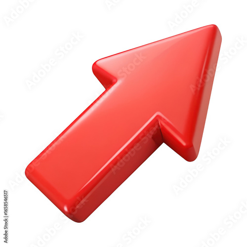 Red glossy arrow pointing up on black background pointer isolated on a transparent background