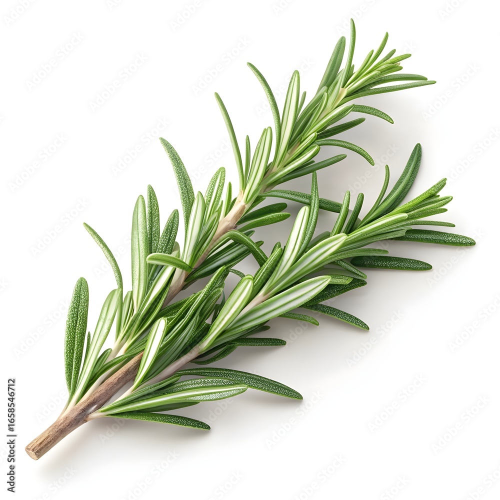 Fototapeta premium Spice Island Rosemary Fragrant Green Herb Sprigs on Bright White Background Minimal Fresh Botanical Still Life Premium Organic Culinary Ingredient