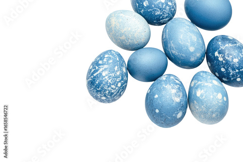 Group of blue speckled easter eggs isolated on transparent background