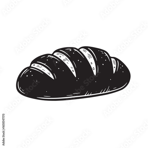 Detailed black and white illustration of a delicious loaf of artisan bread