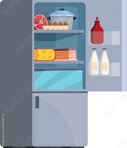 Refrigerator full of food, milk and sauces, ideal for healthy eating concepts