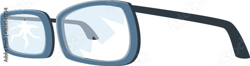 Eyeglasses with cracked lenses represent vision problems, accidents, and the need for repair