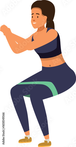 Female athlete performing squats exercise using resistance band, promoting fitness and active lifestyle