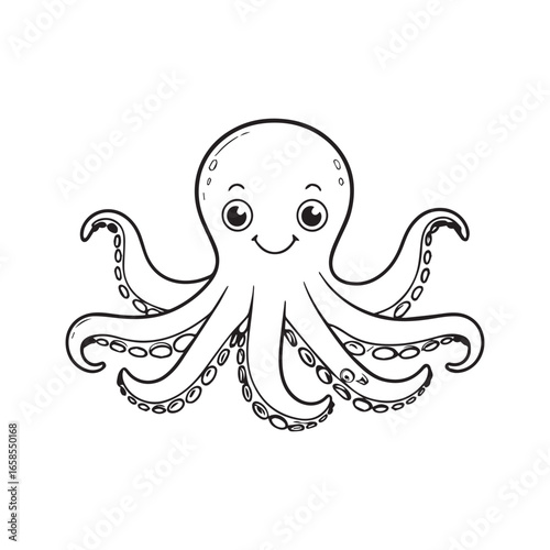 Vector art of cute cartoon octopus illustration, a friendly marine animal with eight tentacles and suckers, perfect for childrens books and educational content