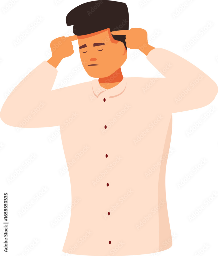 Fototapeta premium Stressed businessman touching temples suffering from headache, migraine or mental exhaustion