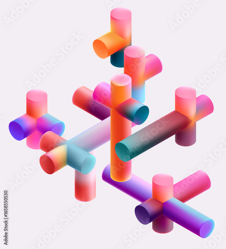  Set of multicolor cylindrical geometric shapes. Collection colorful vector forms.
