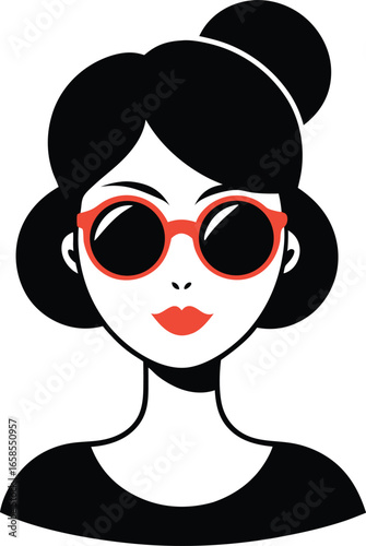 Stylish woman with red sunglasses and updo hairstyle