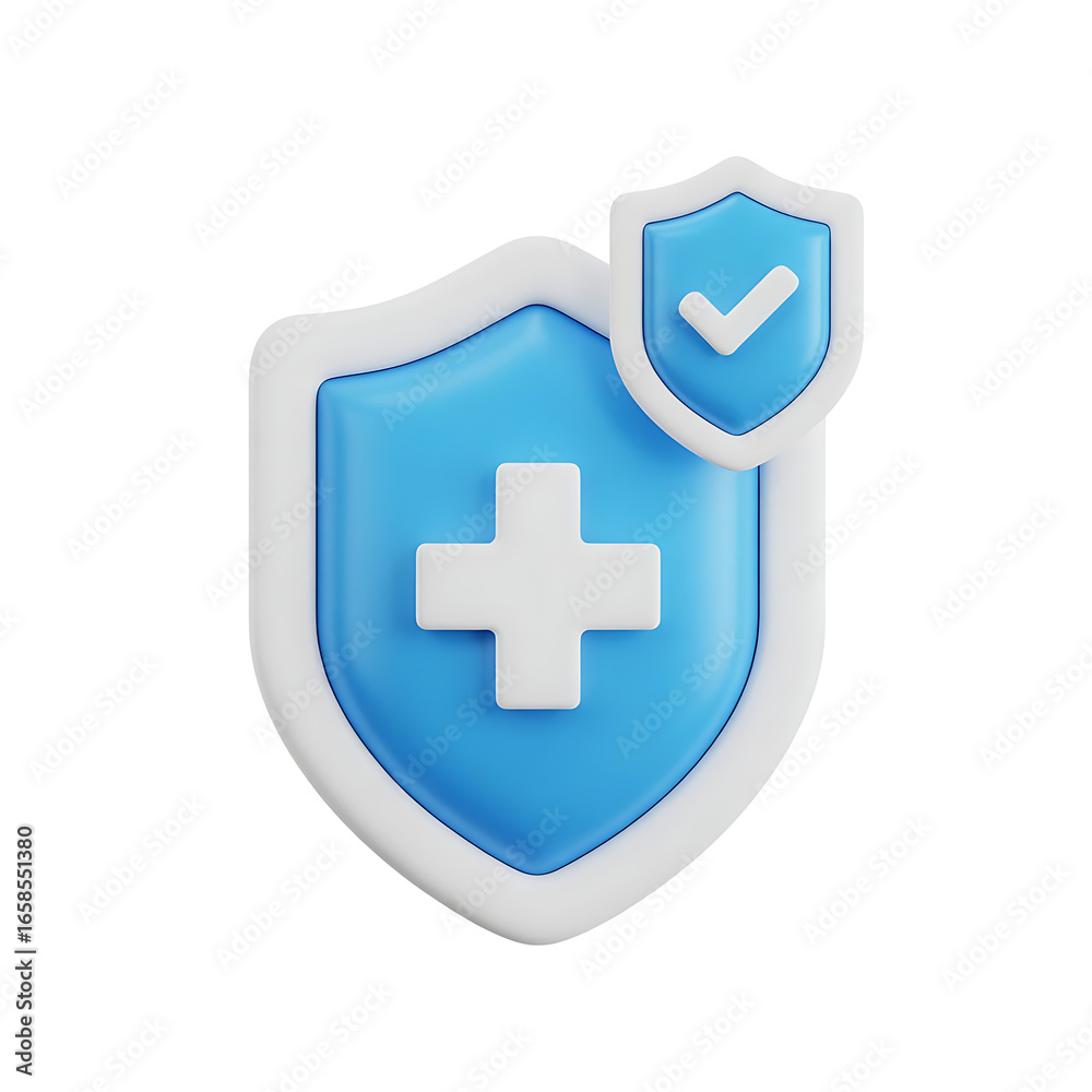 Fototapeta premium 3d rendering of a turquoise shield with white border and plus sign symbolizing health and protection transparent background
