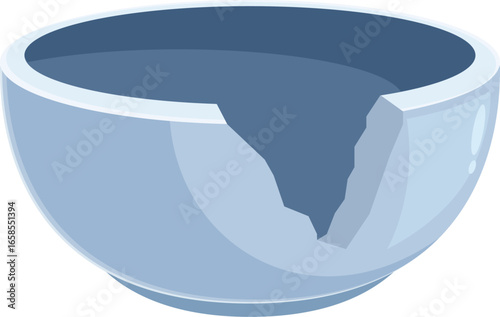 Light blue ceramic bowl with large crack, representing broken object, damage, fragility