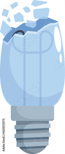Shattered lightbulb representing a power cut, lack of electricity, or a sudden interruption of service