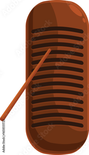 Guiro with stick isolated on white background, ready to be played, creating rhythmic sounds