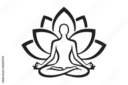 Serene Yoga Meditation Silhouette within an Abstract Lotus Flower a Symbol of Spiritual Awakening and Inner Peace