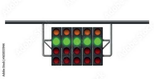 Illustration of a racing starting light system with multiple signal colors preparing for a high speed motor racing event
