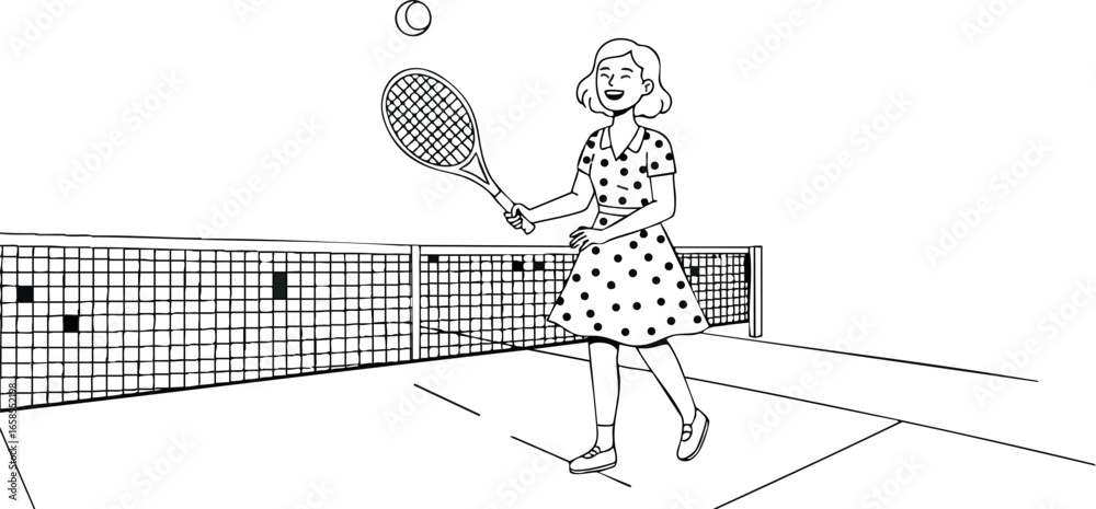 Fototapeta premium Girl playing tennis sport activity holding racket and hitting ball vector illustration 