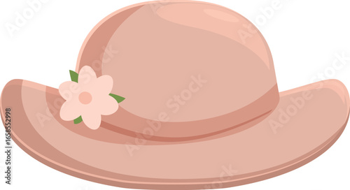 Stylish pink hat adorned with a delicate flower, adding a touch of elegance to any summer ensemble