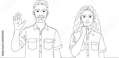Man and woman making hand gestures communicating nonverbal messages vector illustration 