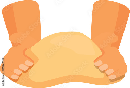 Close up of hands kneading dough, preparing for baking bread, pizza, or other delicious treats