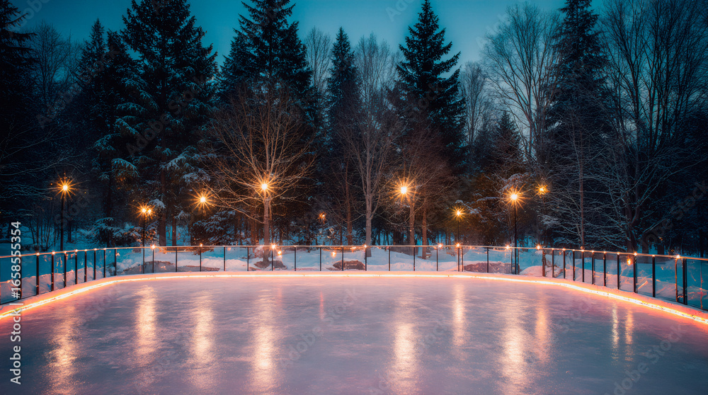 Naklejka premium Winter Ice Skating Rink Lights