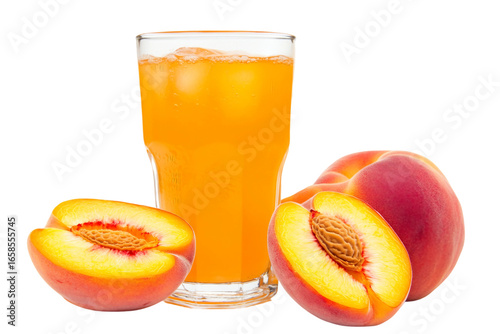 Chilled peach iced tea with slices isolated on transparent background