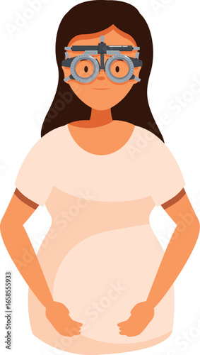Pregnant woman undergoing an eye exam using a phoropter, emphasizing the importance of vision care during pregnancy