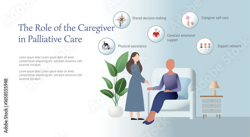 Caregiver assisting elderly patient in palliative care, providing physical and emotional support