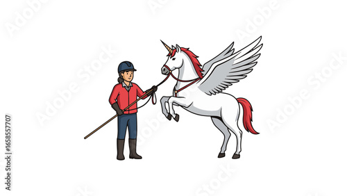 Equestrian Leads Rearing Alicorn with Red Mane and Wings