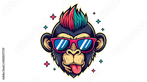 Cool Monkey with Mohawk and Sunglasses - Flat Vector Illustration