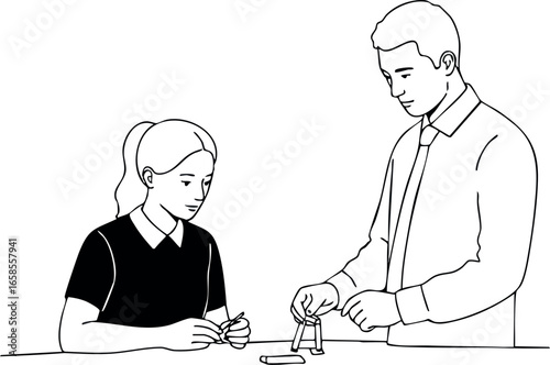 Man teaching young girl science experiment with test tubes vector illustration 