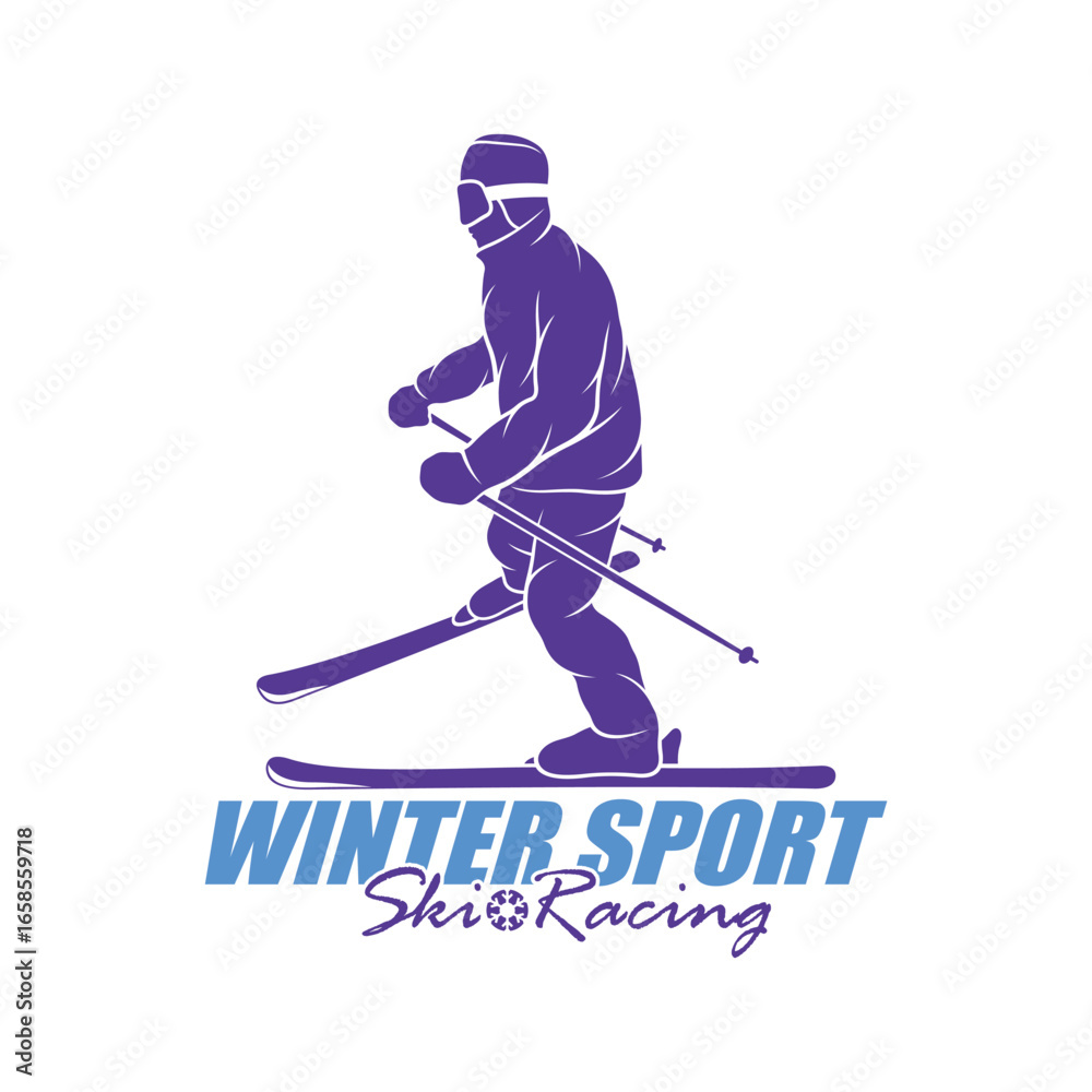 Fototapeta premium Mountain Skiing Logo Design Vector. Silhouette Ski Player Template Illustration