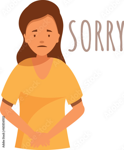 Sad woman making amends and saying sorry with regretful expression