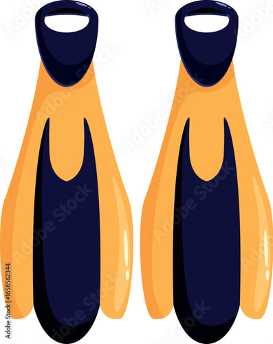 Pair of yellow and blue diving fins, essential equipment for scuba diving and snorkeling, promoting underwater exploration and aquatic adventures