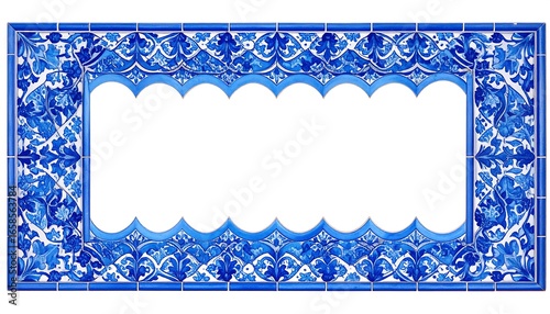 Ornate blue & white tiled frame
