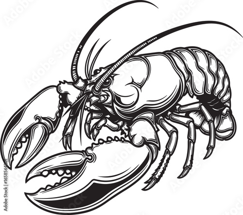 Vector illustration of a fresh, red lobster with large claws on a white background, perfect for a seafood restaurant or food design