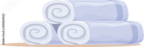 Soft rolled purple bath towels forming a relaxing spa wellness stack