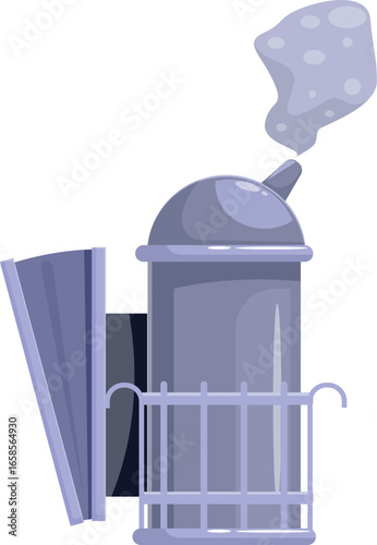 Bee smoker blowing smoke, essential tool for calming bees during hive inspections and honey harvesting