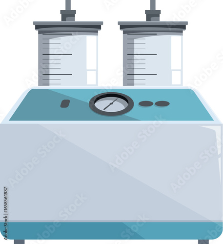 Medical suction machine with graduated collection bottles and vacuum gauge, used for aspirating bodily fluids during surgical procedures