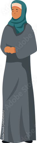 Young muslim woman wearing a hijab and traditional abaya dress, representing islamic culture and female empowerment