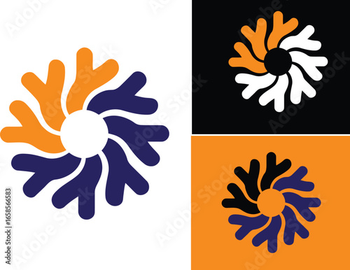 Abstract Organic Logo Design – Circular Coral-Inspired Icon in Orange, Black, and Purple Variants