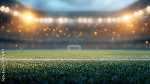 Exciting soccer match under stadium lights football field sports action urban environment ground level view competitive spirit